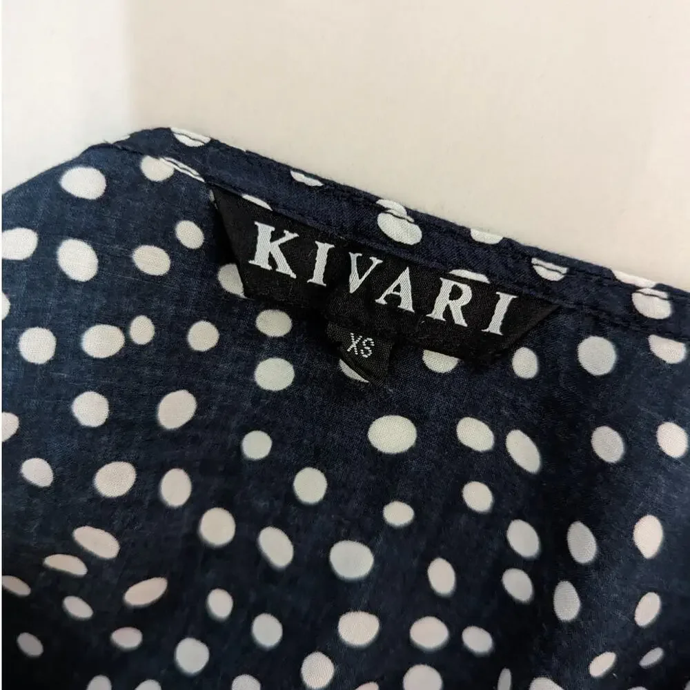 Kivari Mahala V-Neck Button Front Mini Dress Blue Polka Dot Bell Sleeves XS - Picture 7 of 9